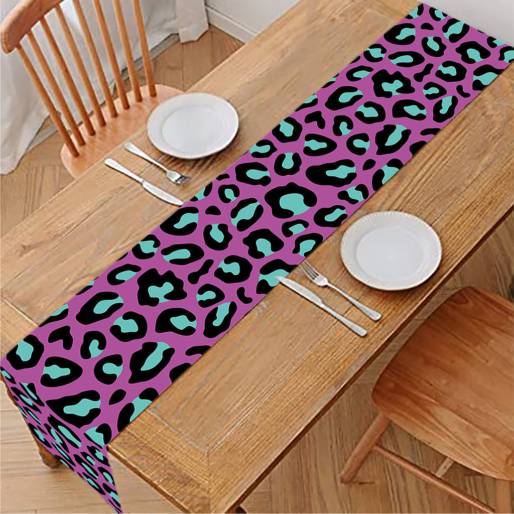 Purple And Teal Leopard Pattern Print Table Runner