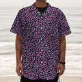 Purple And Teal Leopard Pattern Print Textured Short Sleeve Shirt