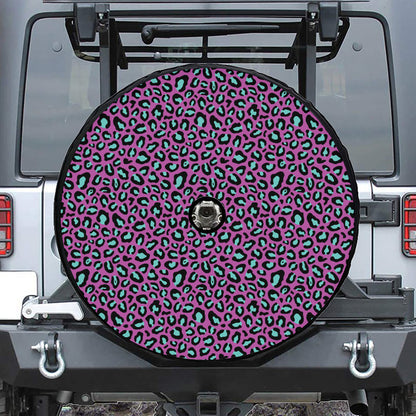 Purple And Teal Leopard Pattern Print Tire Cover With Camera Hole