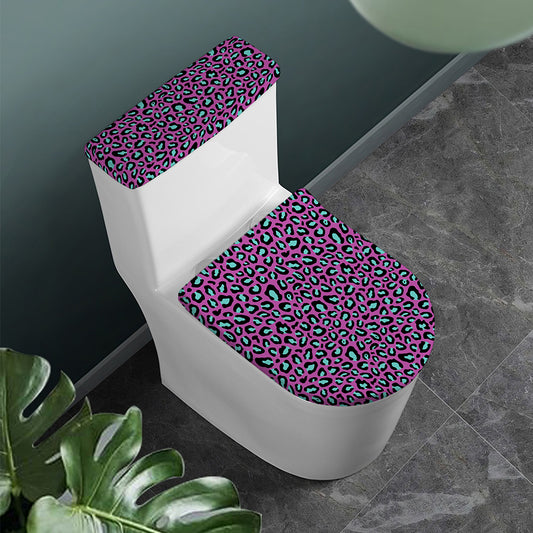 Purple And Teal Leopard Pattern Print Toilet Lid And Tank Cover Set