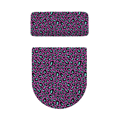 Purple And Teal Leopard Pattern Print Toilet Lid And Tank Cover Set