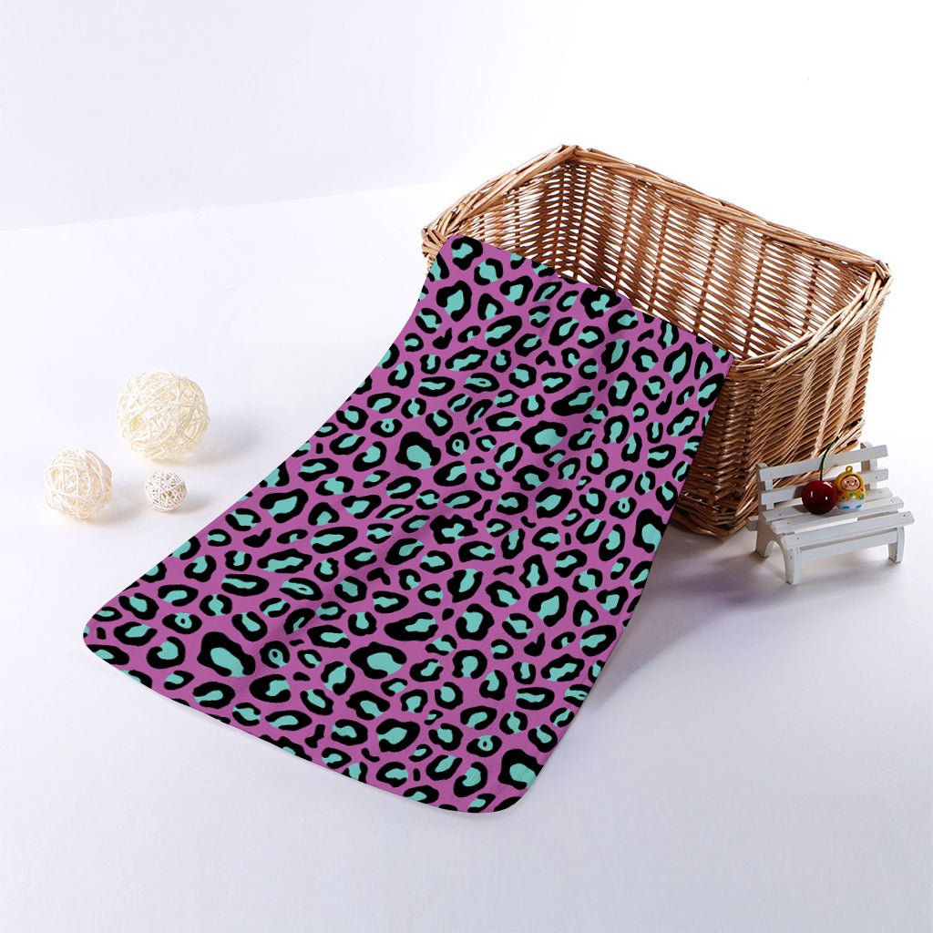 Purple And Teal Leopard Pattern Print Towel