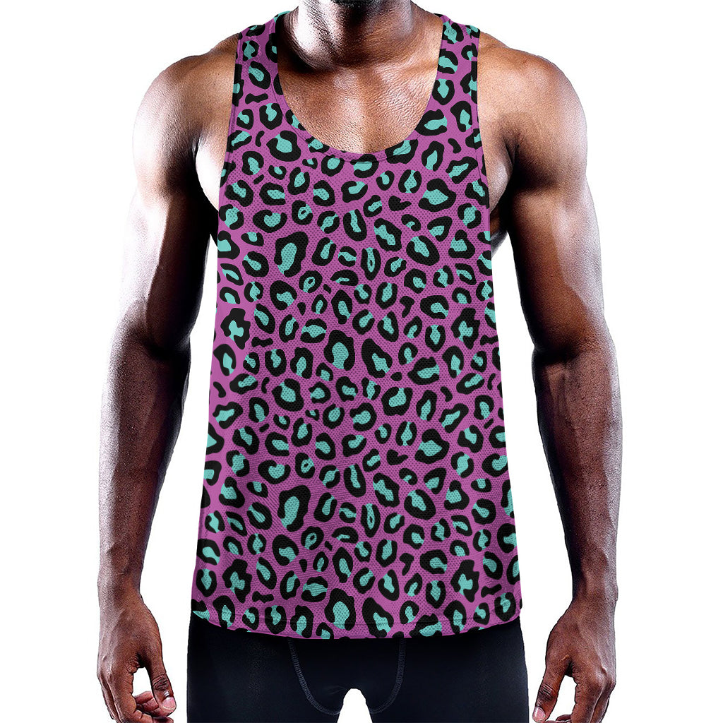 Purple And Teal Leopard Pattern Print Training Tank Top