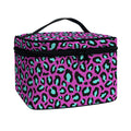 Purple And Teal Leopard Pattern Print Travel Makeup Bag
