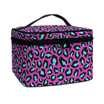 Purple And Teal Leopard Pattern Print Travel Makeup Bag