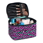 Purple And Teal Leopard Pattern Print Travel Makeup Bag
