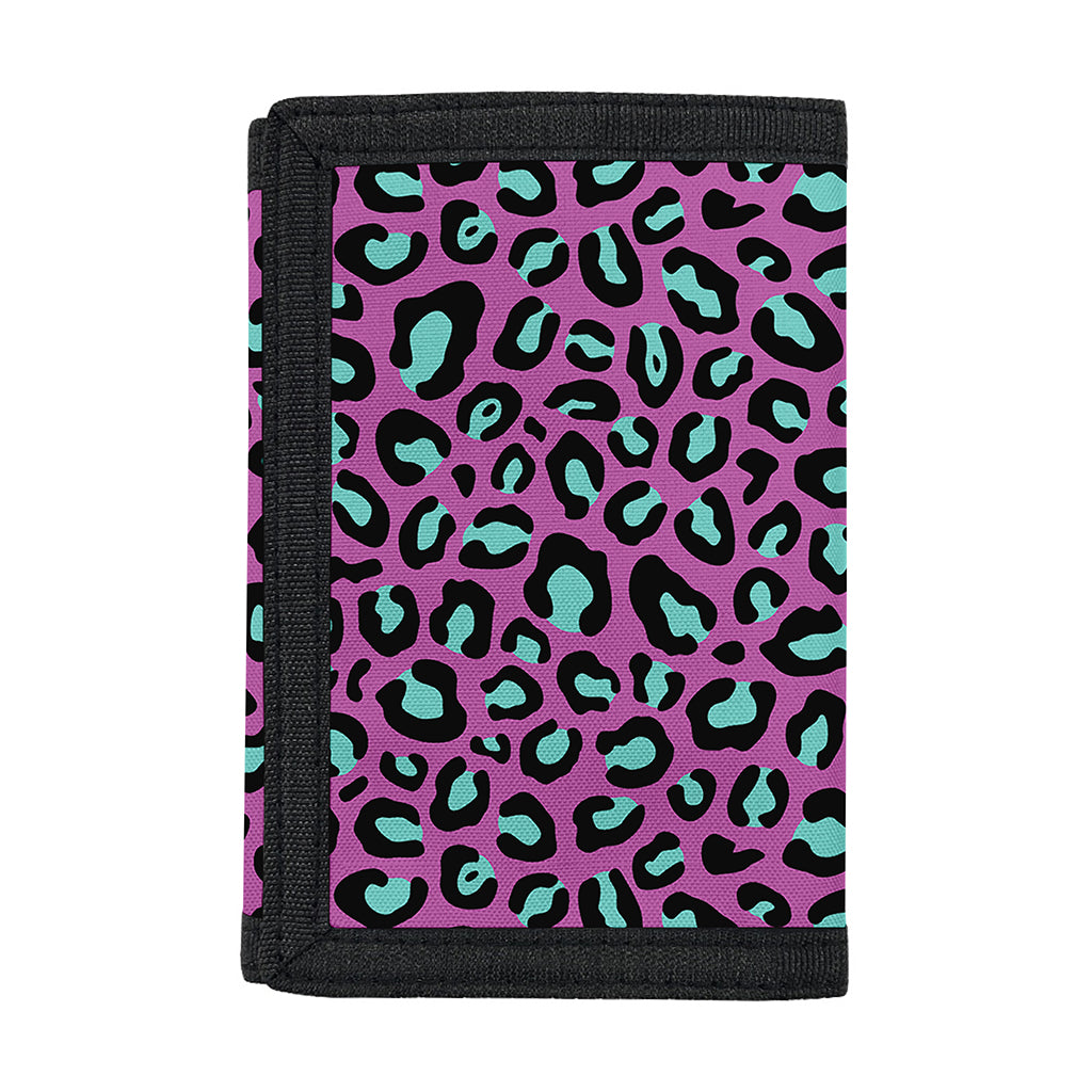 Purple And Teal Leopard Pattern Print Trifold Wallet