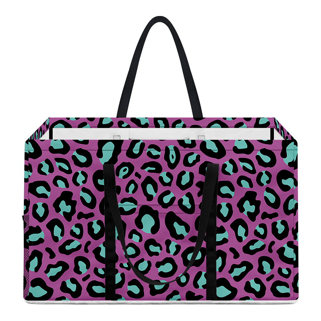 Purple And Teal Leopard Pattern Print Utility Tote Bag
