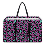 Purple And Teal Leopard Pattern Print Utility Tote Bag