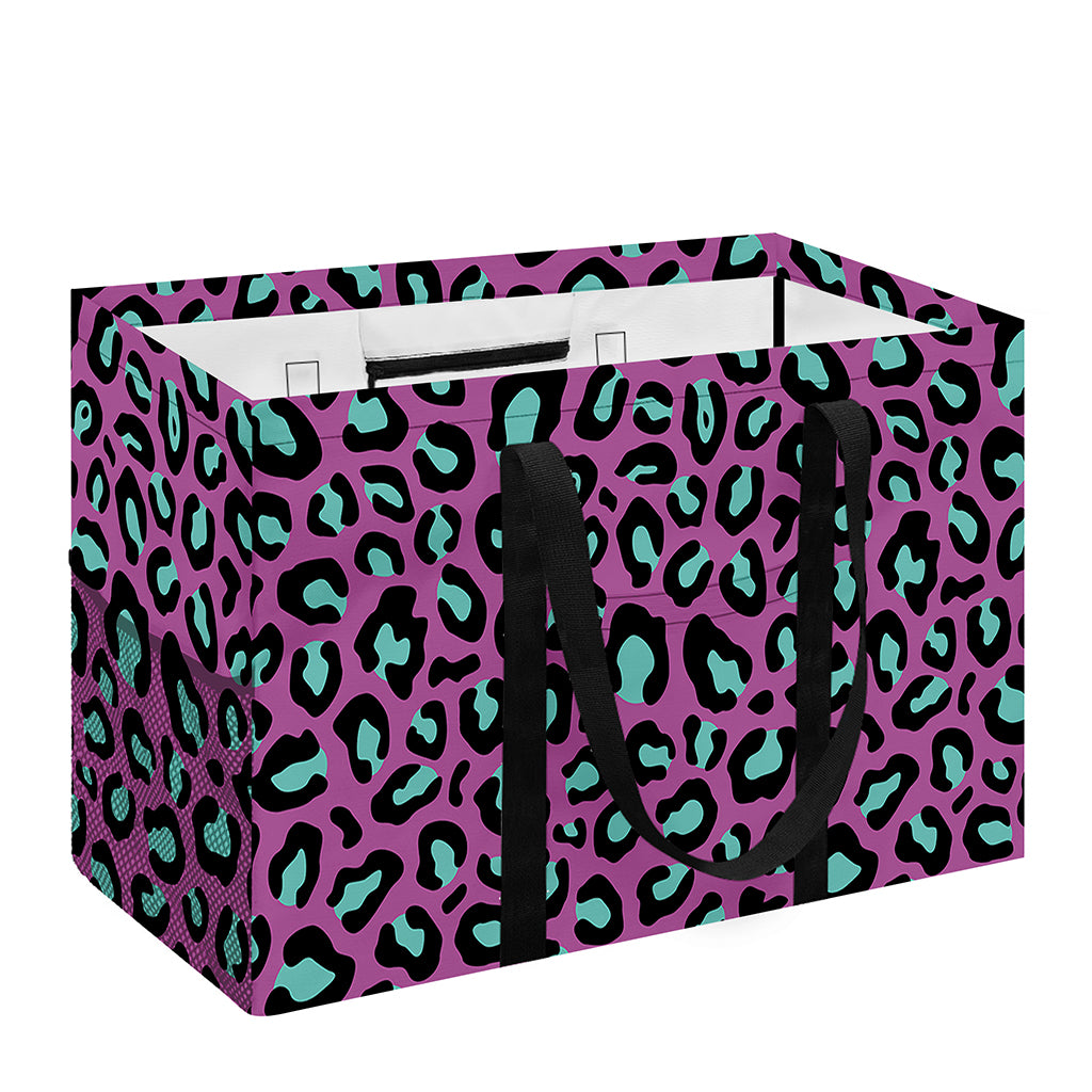 Purple And Teal Leopard Pattern Print Utility Tote Bag