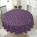 Purple And Teal Leopard Pattern Print Waterproof Round Tablecloth