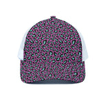 Purple And Teal Leopard Pattern Print White Mesh Trucker Cap