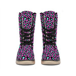 Purple And Teal Leopard Pattern Print Winter Boots