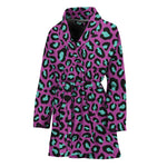 Purple And Teal Leopard Pattern Print Women's Bathrobe