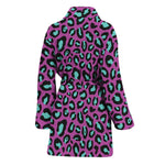 Purple And Teal Leopard Pattern Print Women's Bathrobe