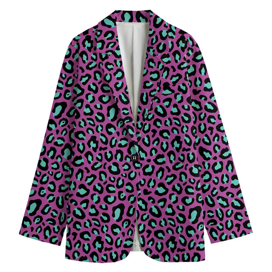 Purple And Teal Leopard Pattern Print Women's Blazer