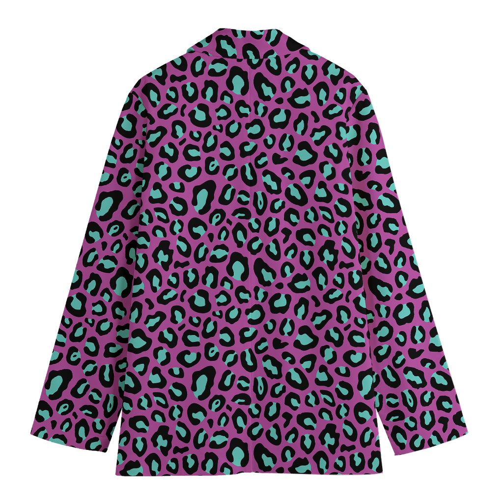 Purple And Teal Leopard Pattern Print Women's Blazer