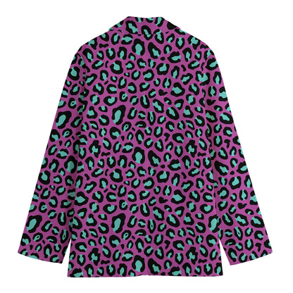 Purple And Teal Leopard Pattern Print Women's Blazer