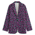 Purple And Teal Leopard Pattern Print Women's Cotton Blazer