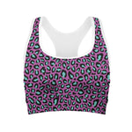 Purple And Teal Leopard Pattern Print Women's Sports Bra
