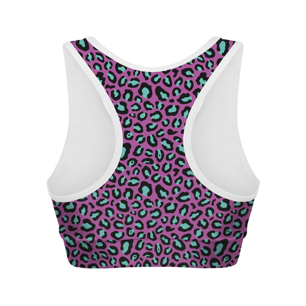 Purple And Teal Leopard Pattern Print Women's Sports Bra