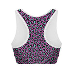 Purple And Teal Leopard Pattern Print Women's Sports Bra