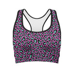 Purple And Teal Leopard Pattern Print Women's Sports Bra