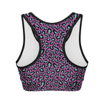 Purple And Teal Leopard Pattern Print Women's Sports Bra