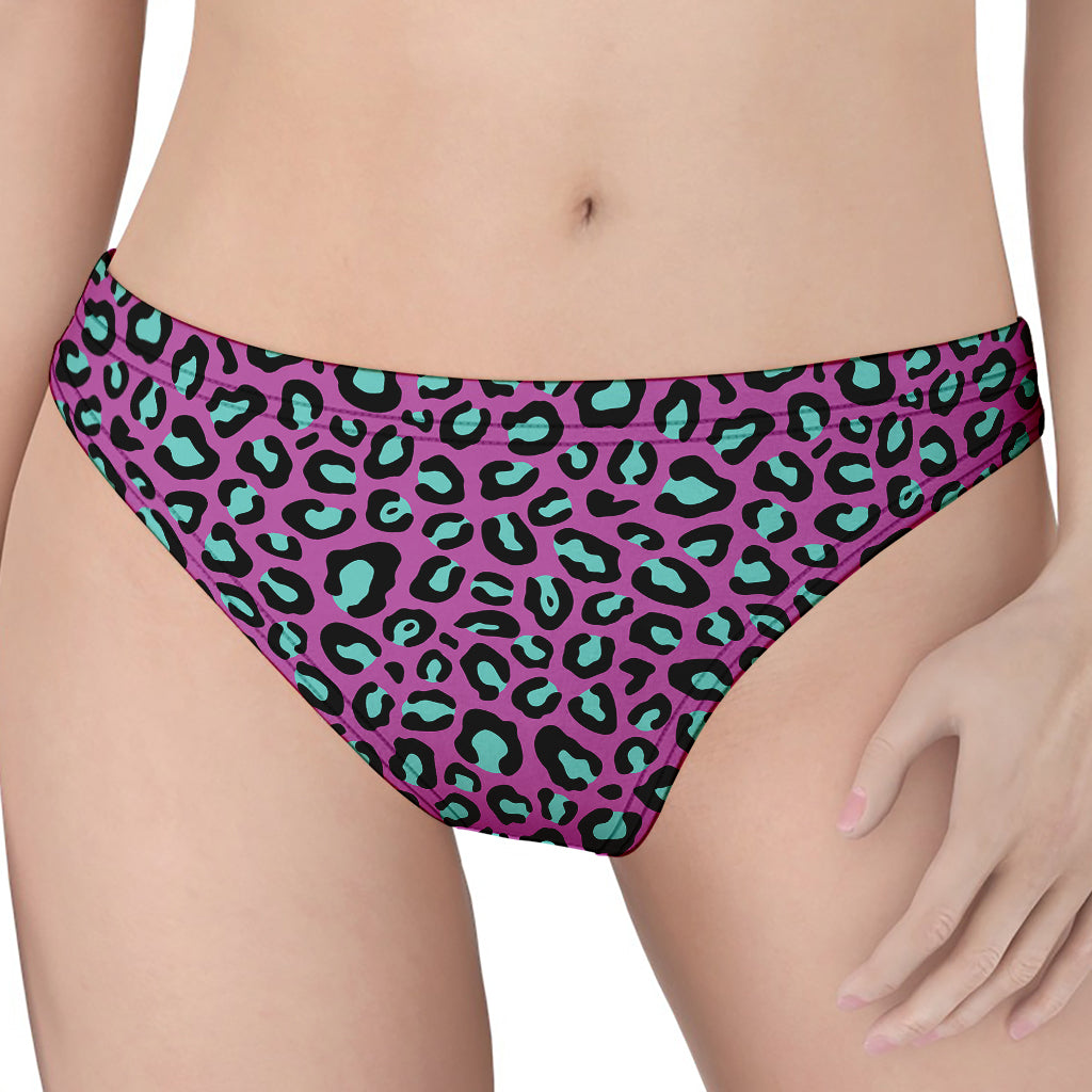 Purple And Teal Leopard Pattern Print Women's Thong