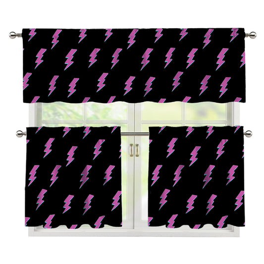 Purple And Teal Lightning Pattern Print 3 Piece Kitchen Curtains