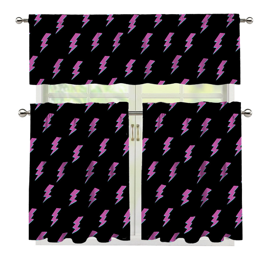 Purple And Teal Lightning Pattern Print 3 Piece Kitchen Curtains
