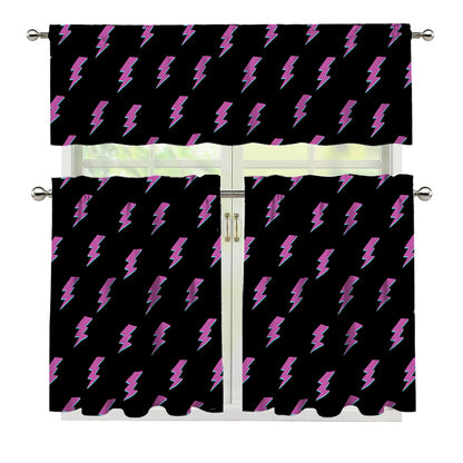 Purple And Teal Lightning Pattern Print 3 Piece Kitchen Curtains