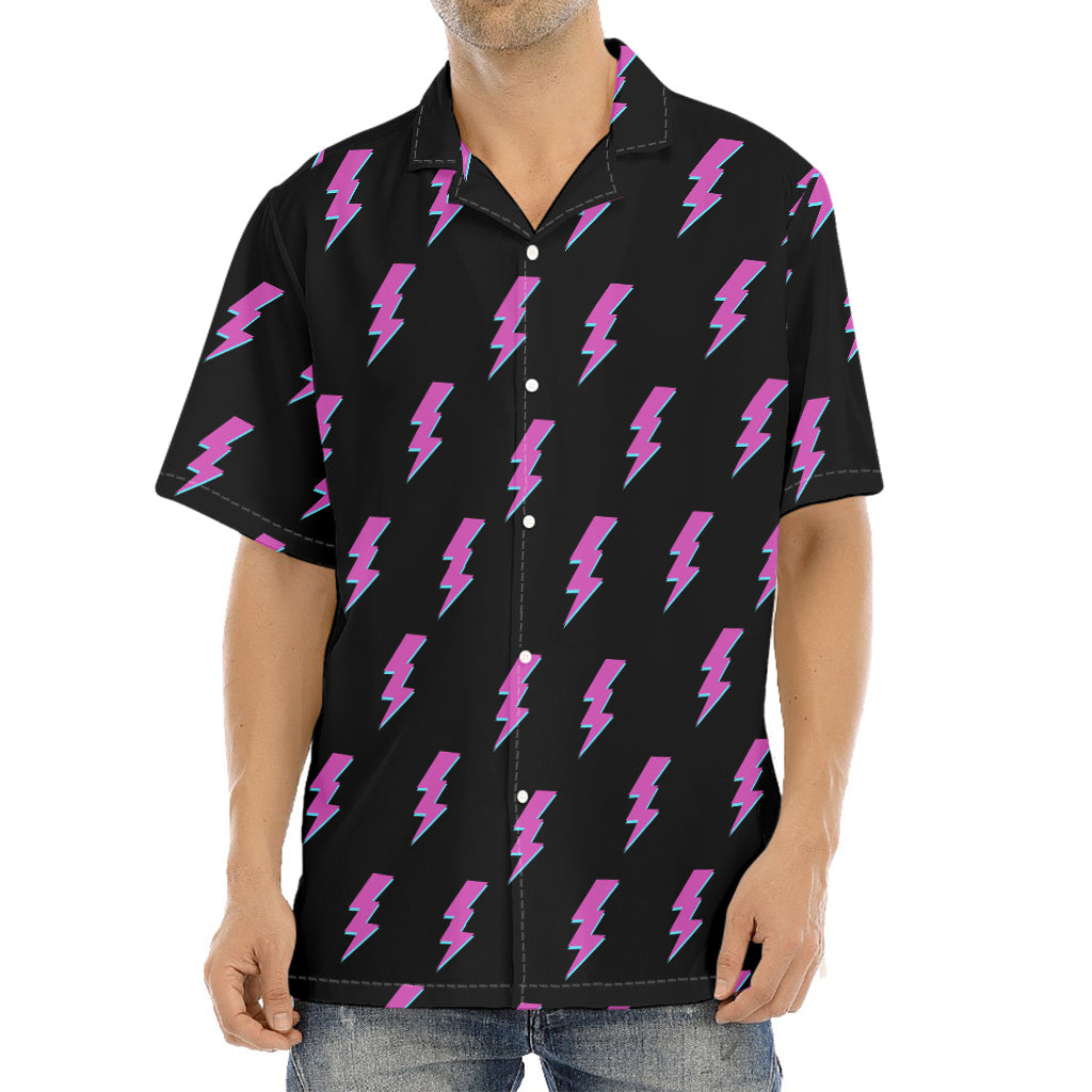 Purple And Teal Lightning Pattern Print Aloha Shirt
