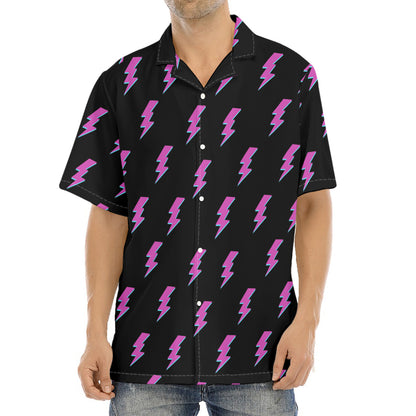 Purple And Teal Lightning Pattern Print Aloha Shirt