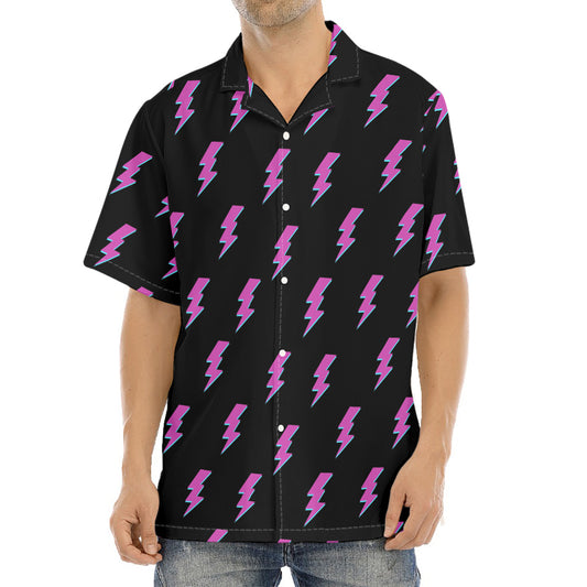 Purple And Teal Lightning Pattern Print Aloha Shirt