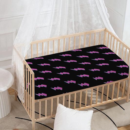 Purple And Teal Lightning Pattern Print Baby Crib Sheet