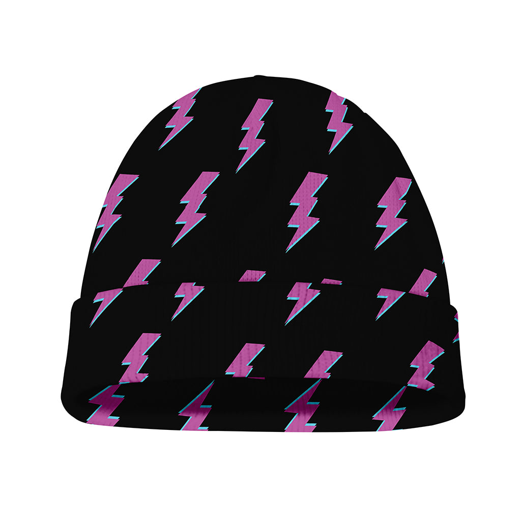 Purple And Teal Lightning Pattern Print Beanie