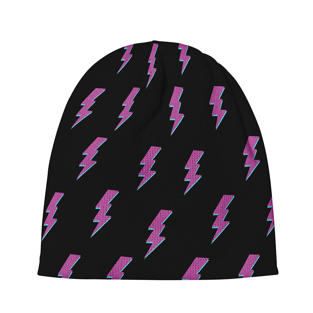 Purple And Teal Lightning Pattern Print Beanie