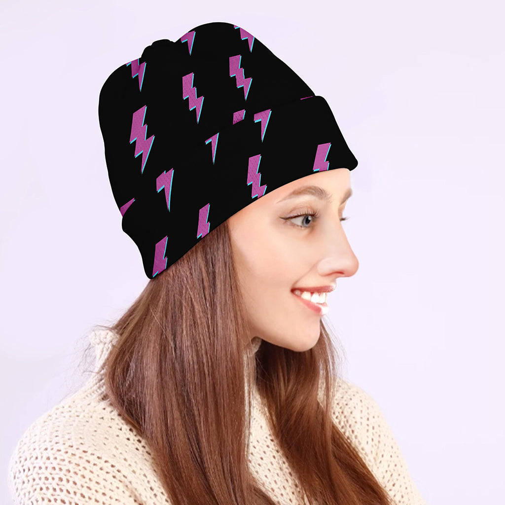 Purple And Teal Lightning Pattern Print Beanie