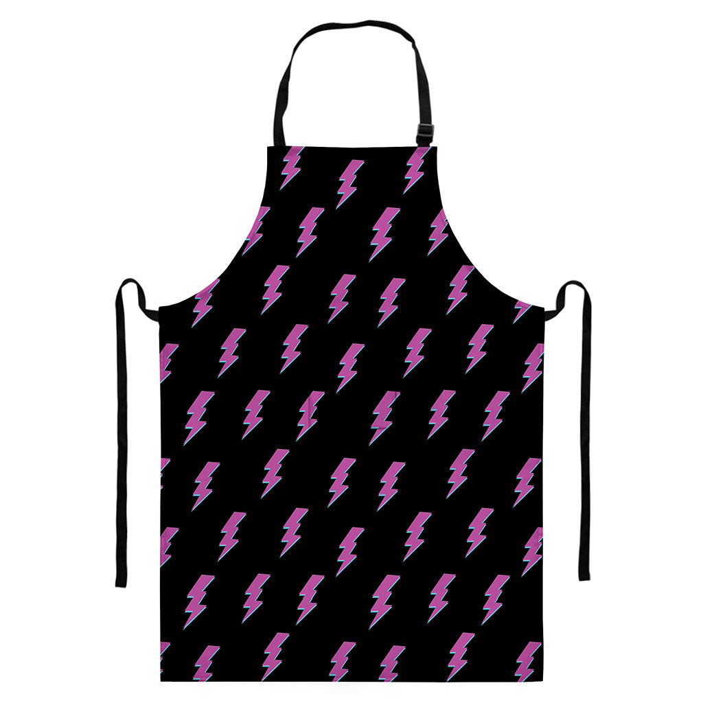 Purple And Teal Lightning Pattern Print Bib Apron With Pocket
