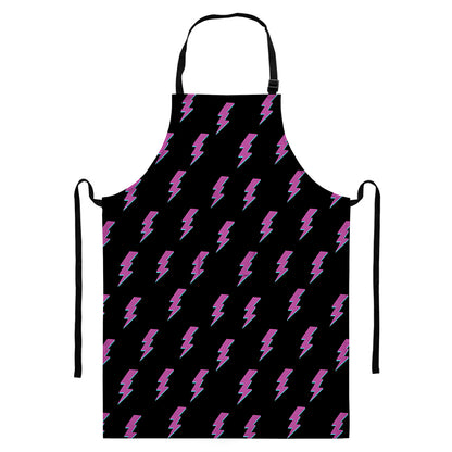 Purple And Teal Lightning Pattern Print Bib Apron With Pocket