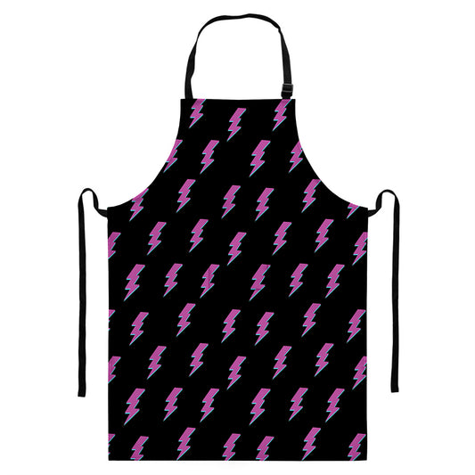 Purple And Teal Lightning Pattern Print Bib Apron With Pocket