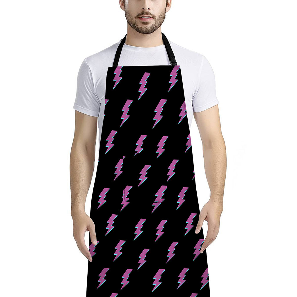 Purple And Teal Lightning Pattern Print Bib Apron With Pocket