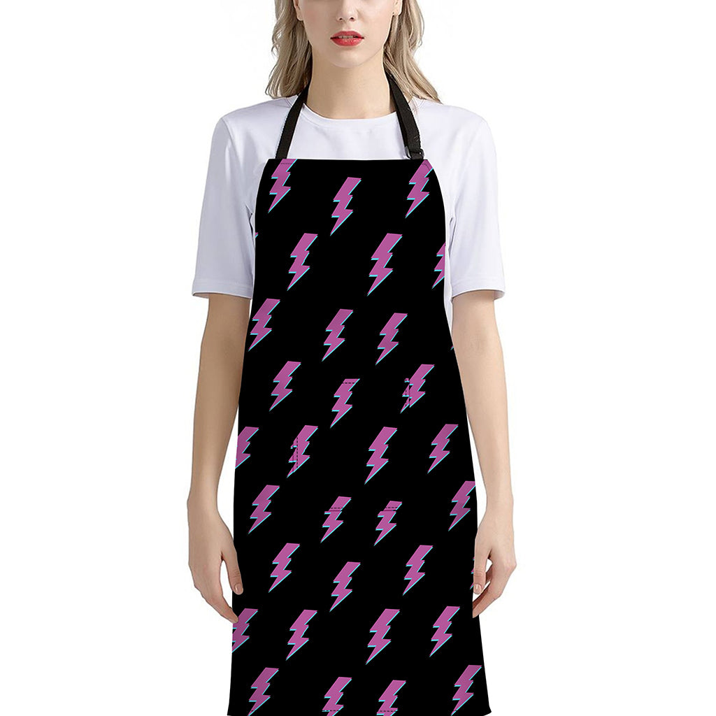 Purple And Teal Lightning Pattern Print Bib Apron With Pocket