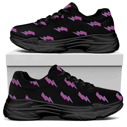 Purple And Teal Lightning Pattern Print Black Chunky Shoes