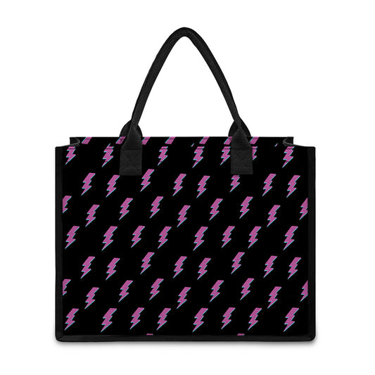Purple And Teal Lightning Pattern Print Canvas Tote Bag