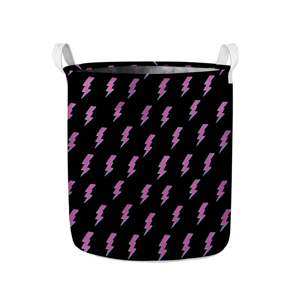 Purple And Teal Lightning Pattern Print Collapsible Laundry Basket