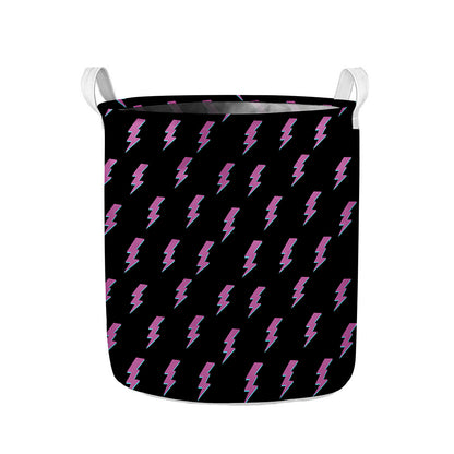 Purple And Teal Lightning Pattern Print Collapsible Laundry Basket