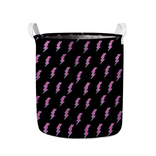 Purple And Teal Lightning Pattern Print Collapsible Laundry Basket