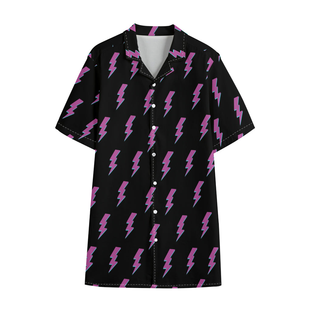 Purple And Teal Lightning Pattern Print Cotton Hawaiian Shirt